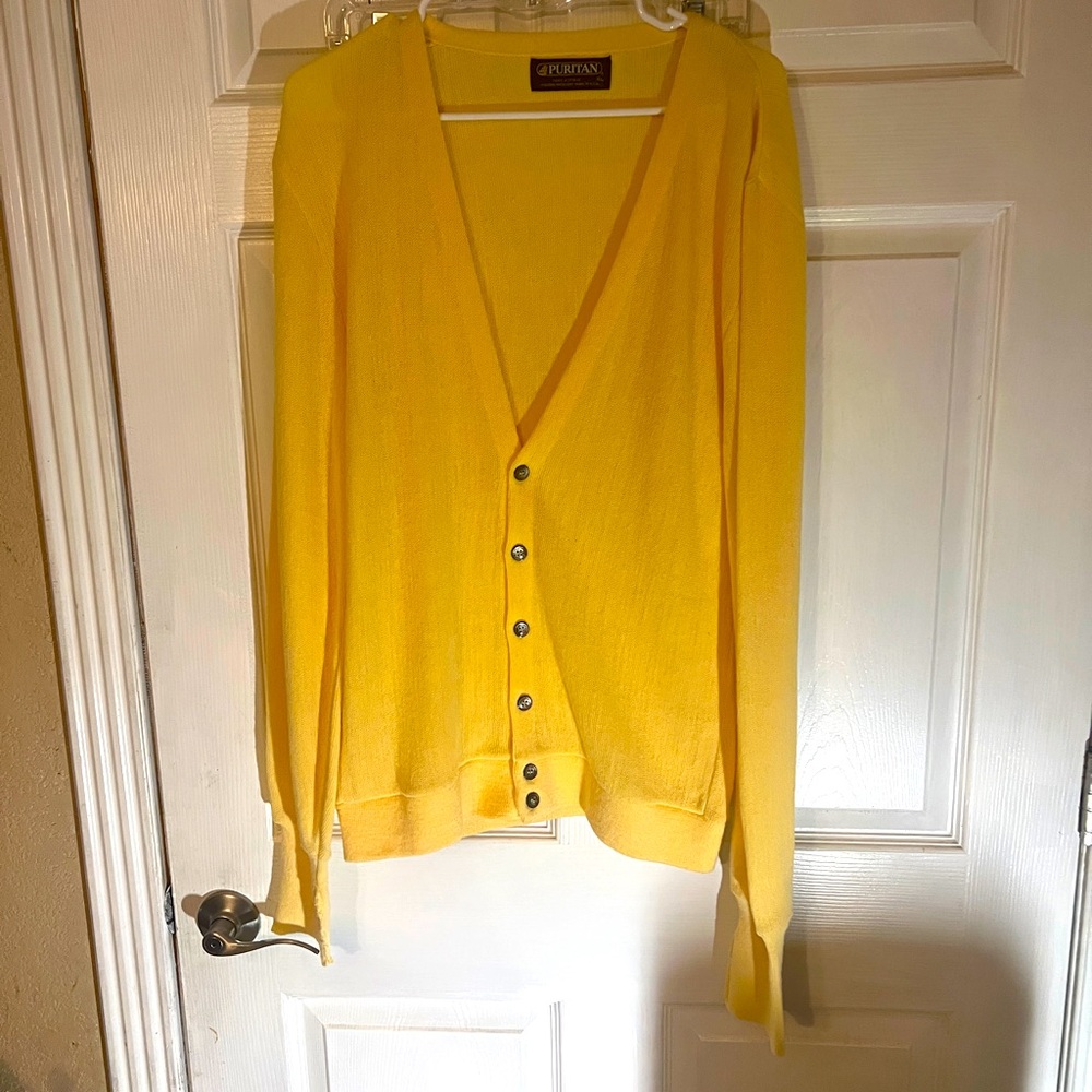 Puritan Men's Cardigan Sweater Button Front Yellow Size XL